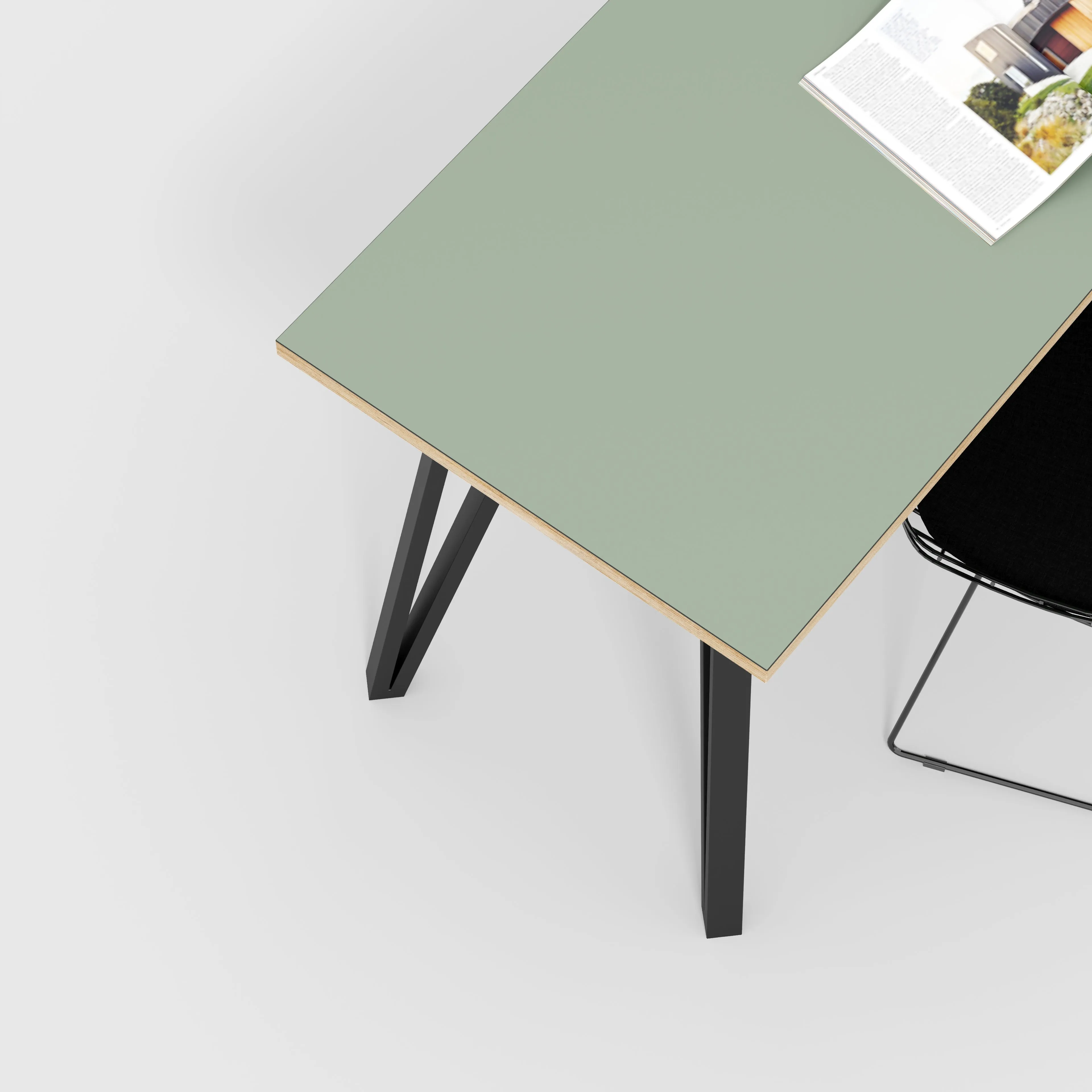 Plywood Desk with Black Box Hairpin Legs - Formica Green Slate - 1200(w) x 600(d) x 735(h)