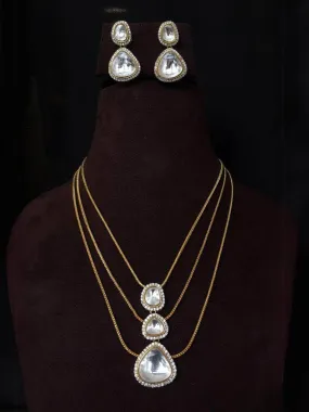 Polki Kundan Three Layer Drop Necklace