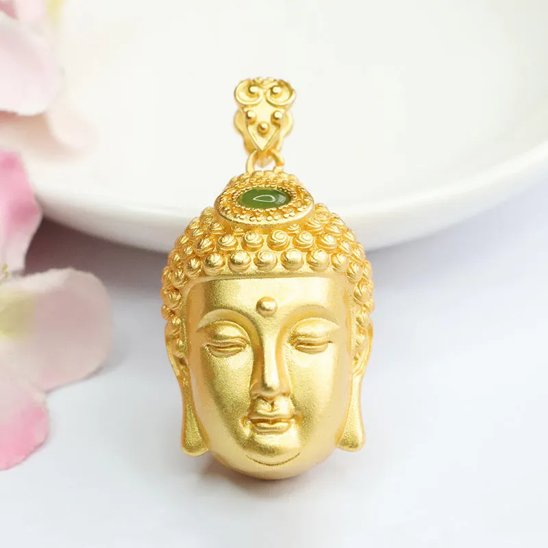 Ponderful Collection Oval Jasper Buddha Pendant with Authentic Hetian Jade