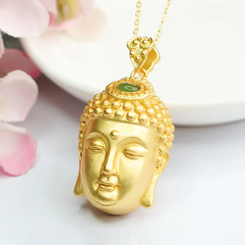 Ponderful Collection Oval Jasper Buddha Pendant with Authentic Hetian Jade