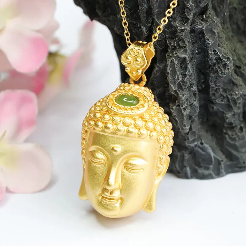 Ponderful Collection Oval Jasper Buddha Pendant with Authentic Hetian Jade