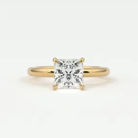 Princess Cut Pave Diamond Hidden Halo, Gold Band