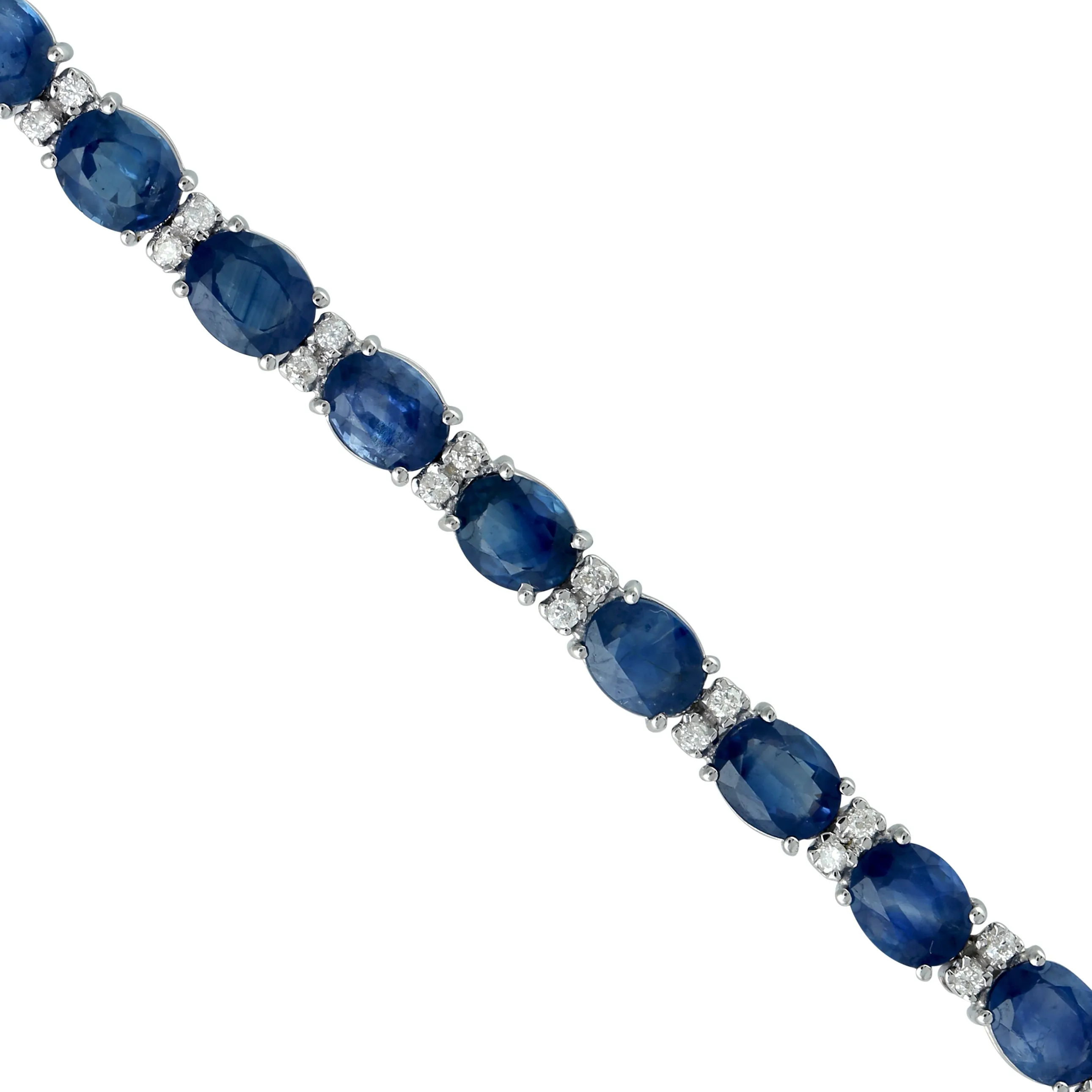 Prong Set Sapphire Diamond Tennis Bracelet In 18k White Gold Gift