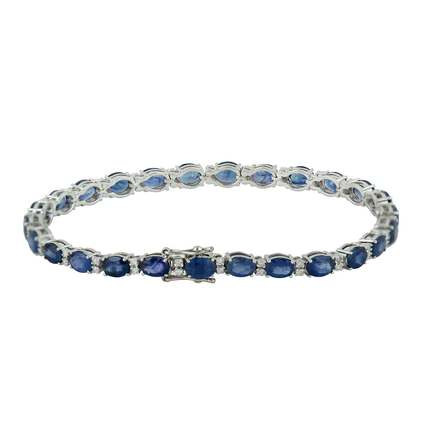 Prong Set Sapphire Diamond Tennis Bracelet In 18k White Gold Gift