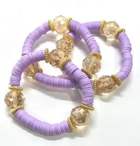 Purple Heishi Polymer Bracelet with Swarovski Crystals