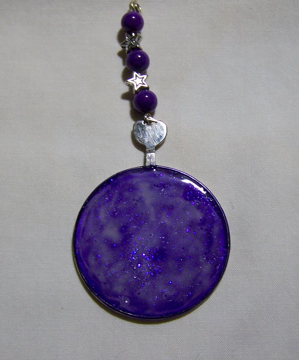 Purple Nebula Vintage Painted Glass Lens Glow in the Dark Pendant