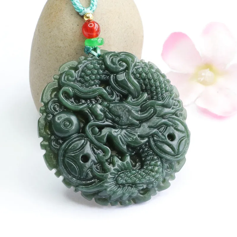 Qinglong Coin Fortune's Favor Sterling Silver Jade Necklace