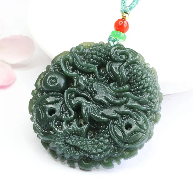 Qinglong Coin Fortune's Favor Sterling Silver Jade Necklace