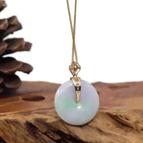 "Good Luck Button" Lavender Jadeite Jade Lucky KouKou Pendant With 14K Yellow Gold Diamond Bail