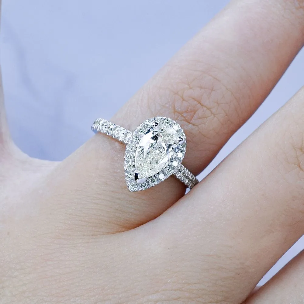 Radiant 1.25CT Pear and Round Cut Diamond Engagement Ring in 14KT White Gold