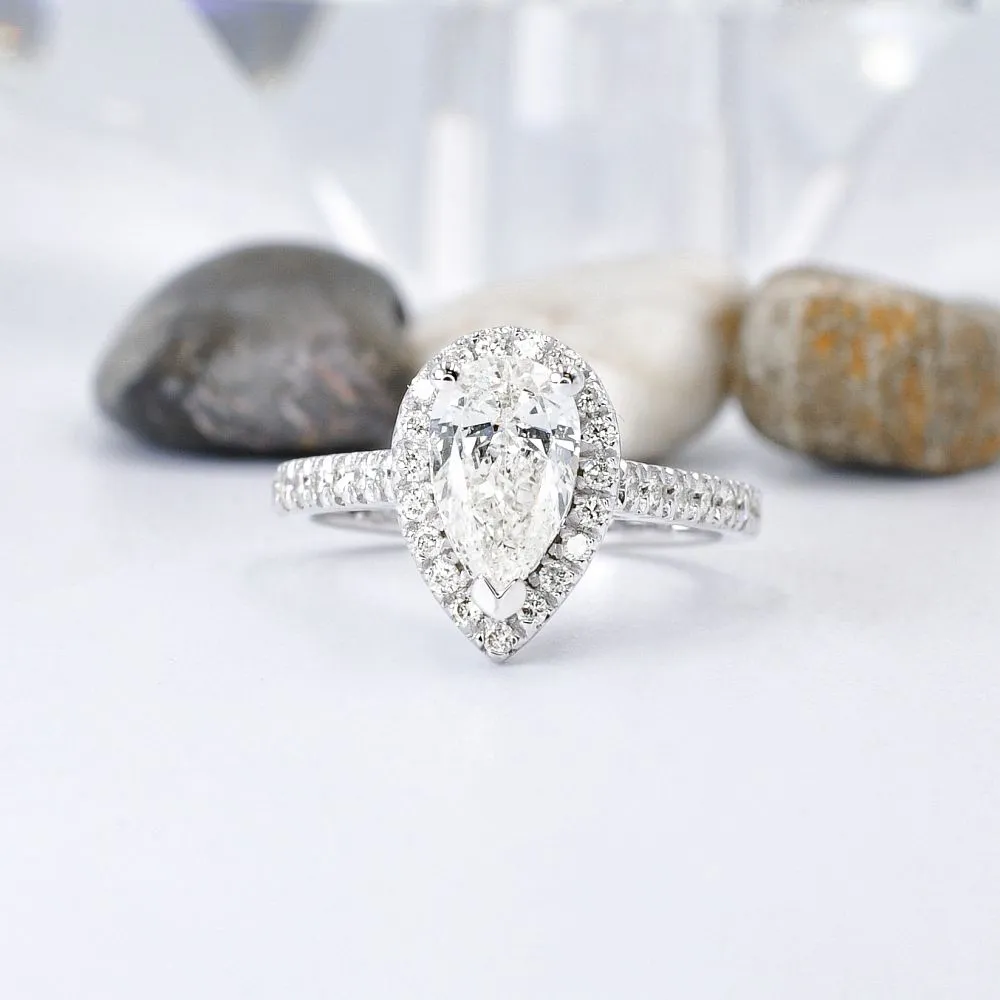 Radiant 1.25CT Pear and Round Cut Diamond Engagement Ring in 14KT White Gold