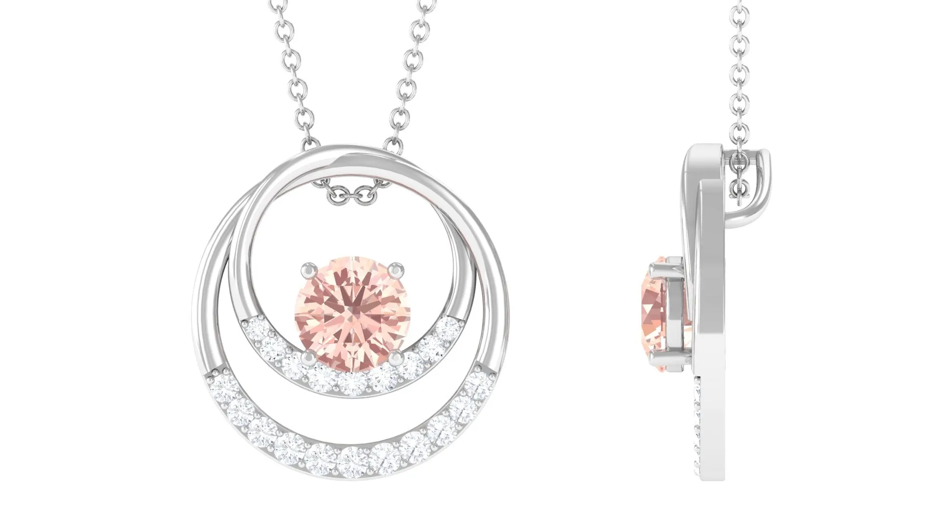 Real Morganite Open Circle Pendant Necklace with Diamond