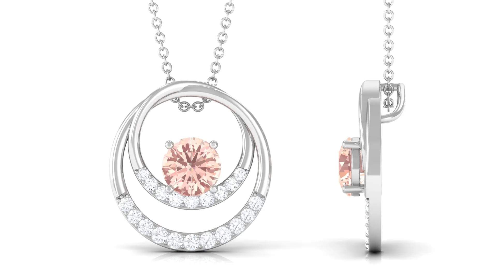 Real Morganite Open Circle Pendant Necklace with Diamond