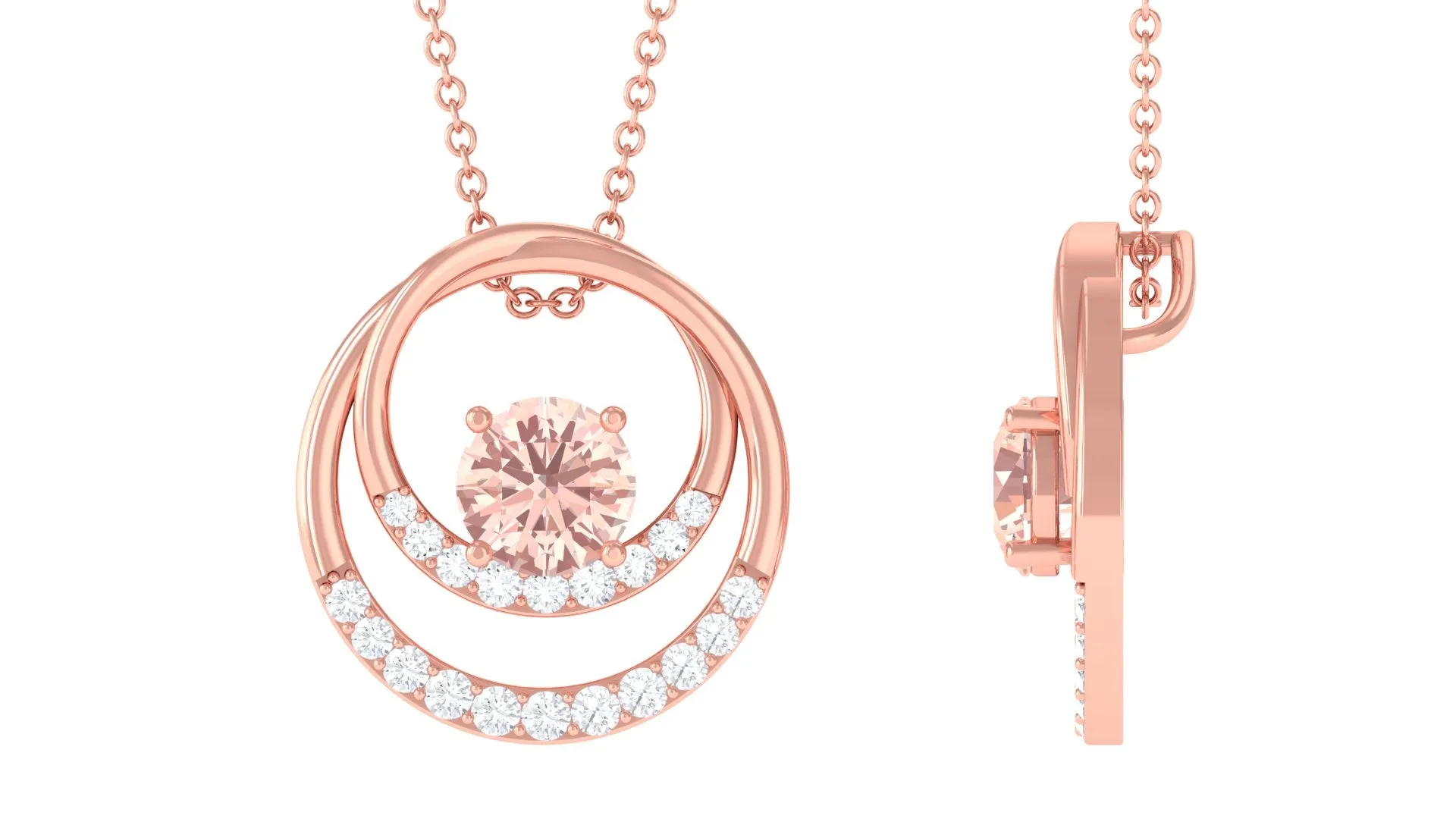 Real Morganite Open Circle Pendant Necklace with Diamond