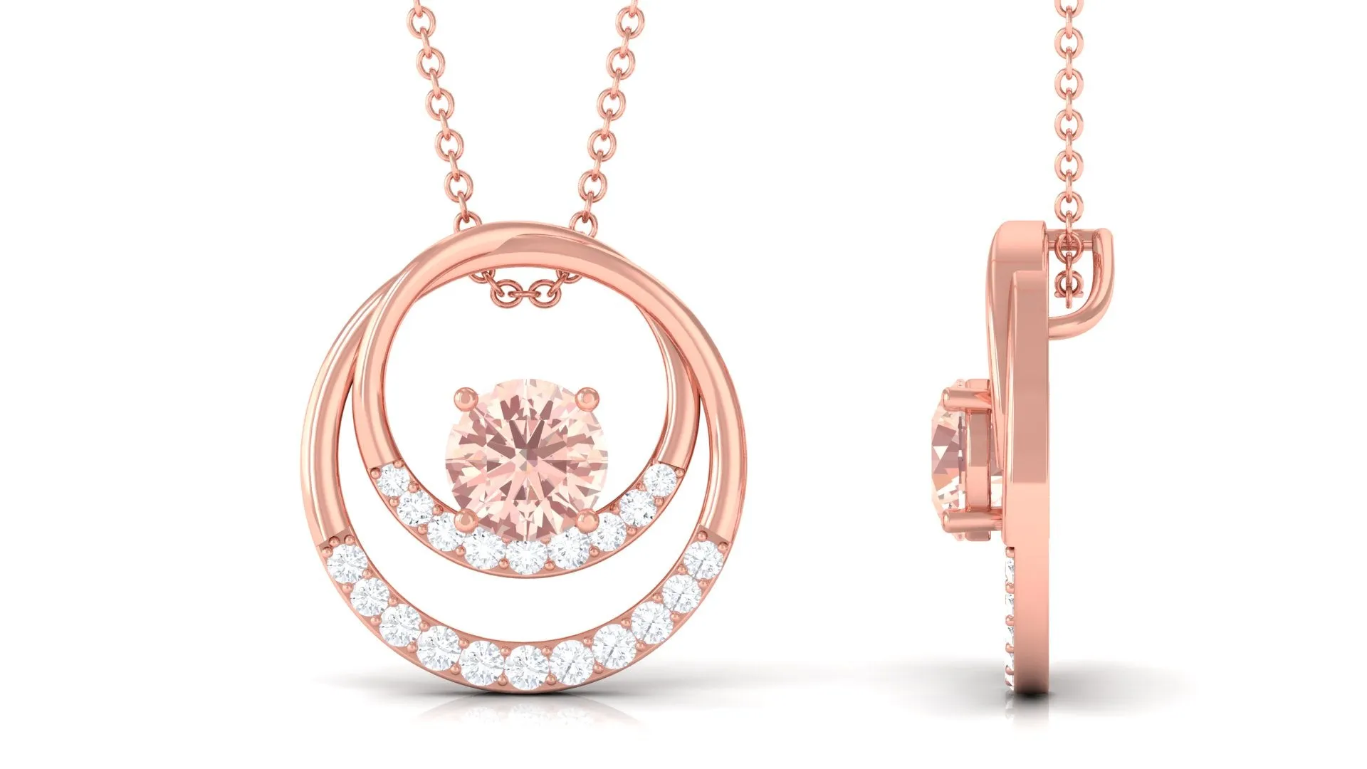 Real Morganite Open Circle Pendant Necklace with Diamond