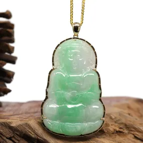 RealJade® 14k "Goddess of Compassion" Genuine Burmese Jadeite Jade Guanyin Necklace With Good Luck Design