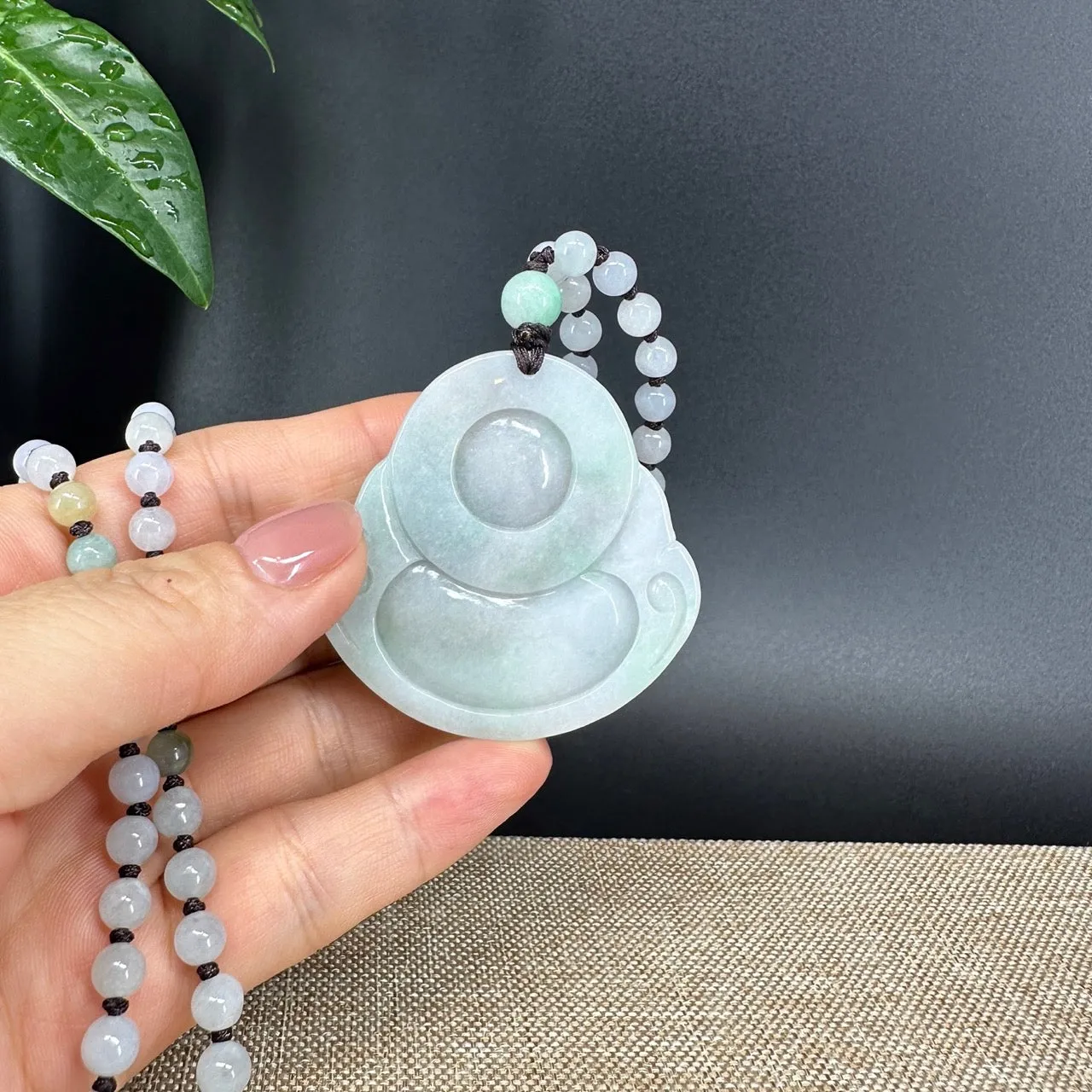 RealJade® Co.  Genuine Burmese Jadeite Jade White Green Happy Buddha  Pendant Necklace