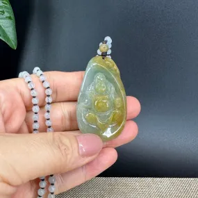 RealJade® Co.  Genuine Burmese Jadeite Jade Yellow Green Happy Buddha  Pendant Necklace