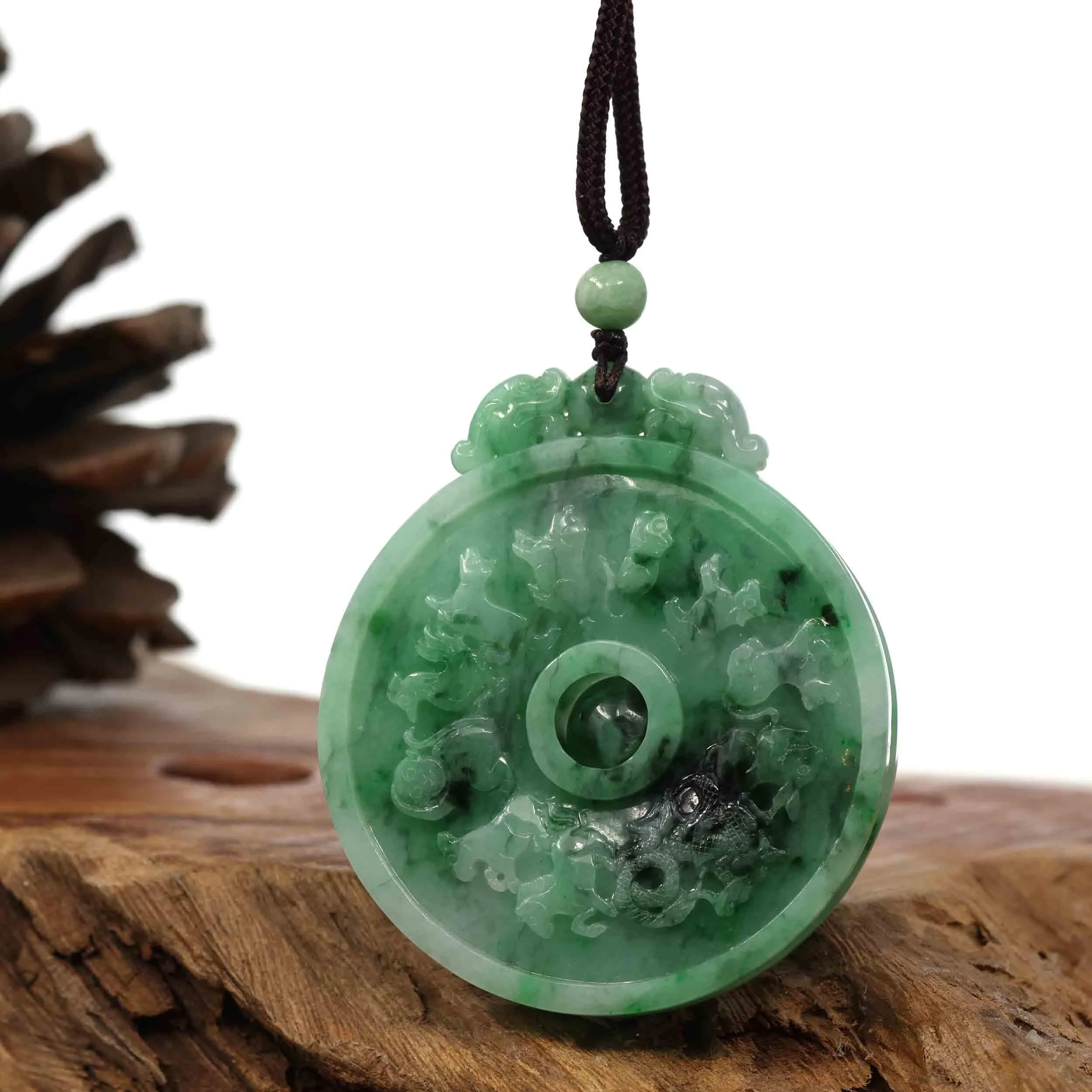 RealJade® Co. Genuine Green Jadeite Jade 8 Magic Weapon and 12 Chinese Zodiac Pendant Necklace