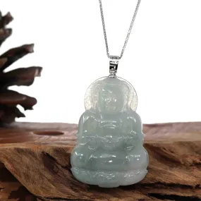 RealJade® Co. "Goddess of Compassion" Genuine Burmese Jadeite Jade Guanyin Necklace With Good Luck Design 14K Gold  Bail