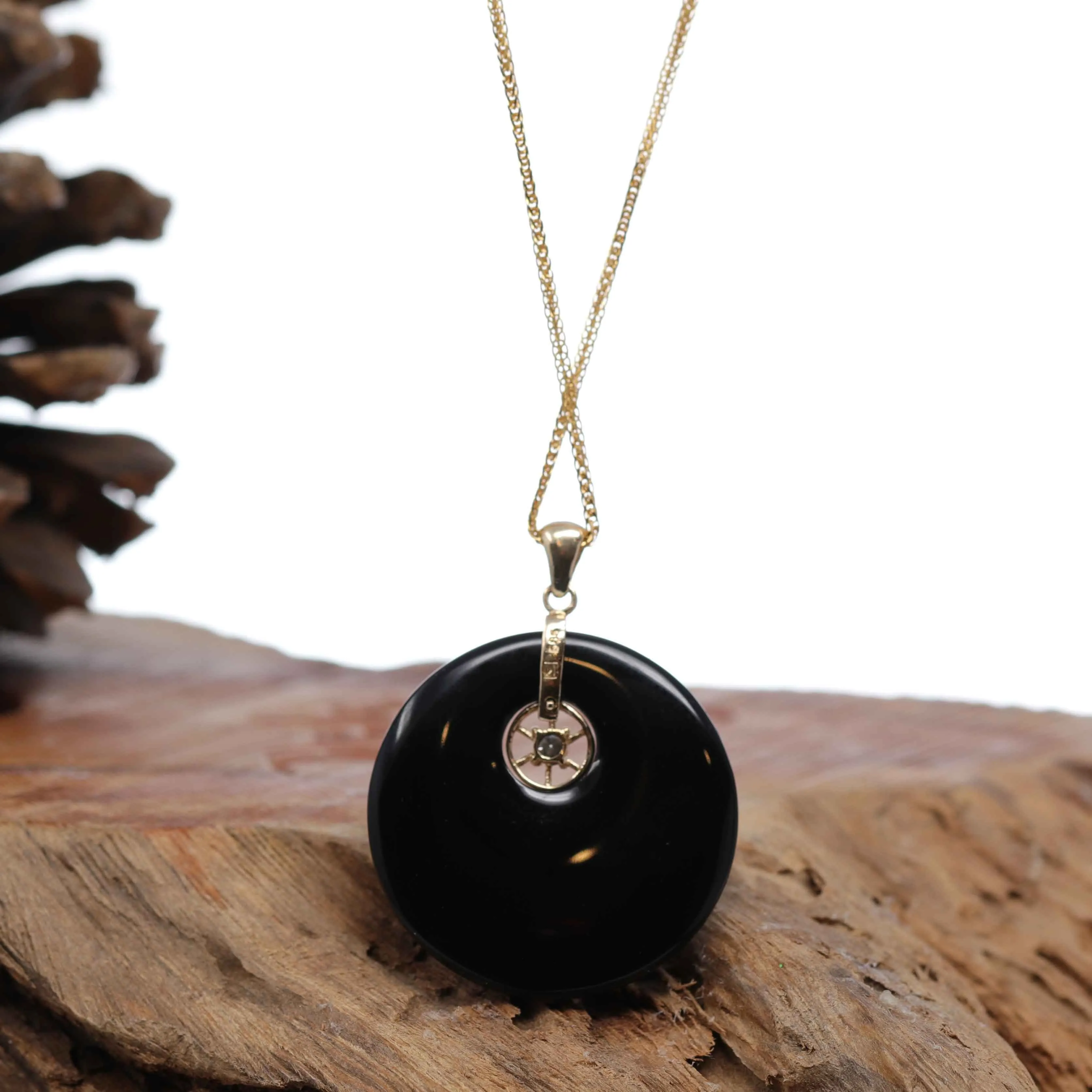 RealJade® Co. "Good Luck Button" Necklace Black Jadeite Jade Lucky KouKou Pendant Necklace