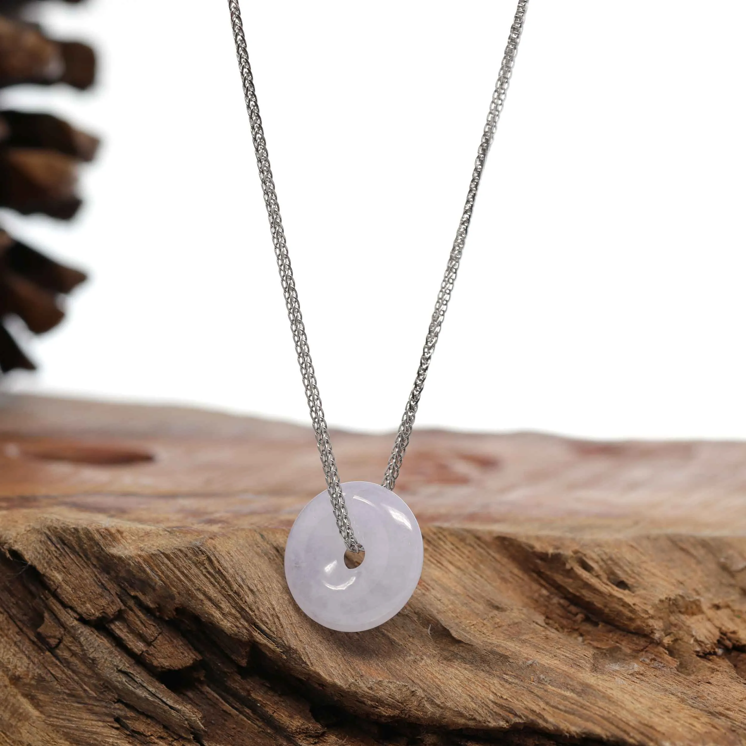 RealJade® Co. "Good Luck Button" Necklace Lavender Jadeite Jade Lucky Tong Tong Pendant Necklace (small)