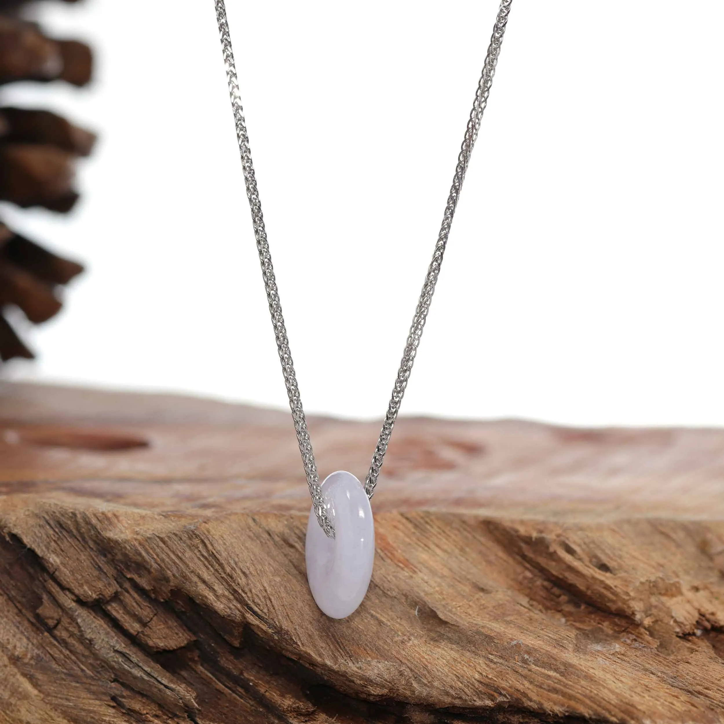 RealJade® Co. "Good Luck Button" Necklace Lavender Jadeite Jade Lucky Tong Tong Pendant Necklace (small)