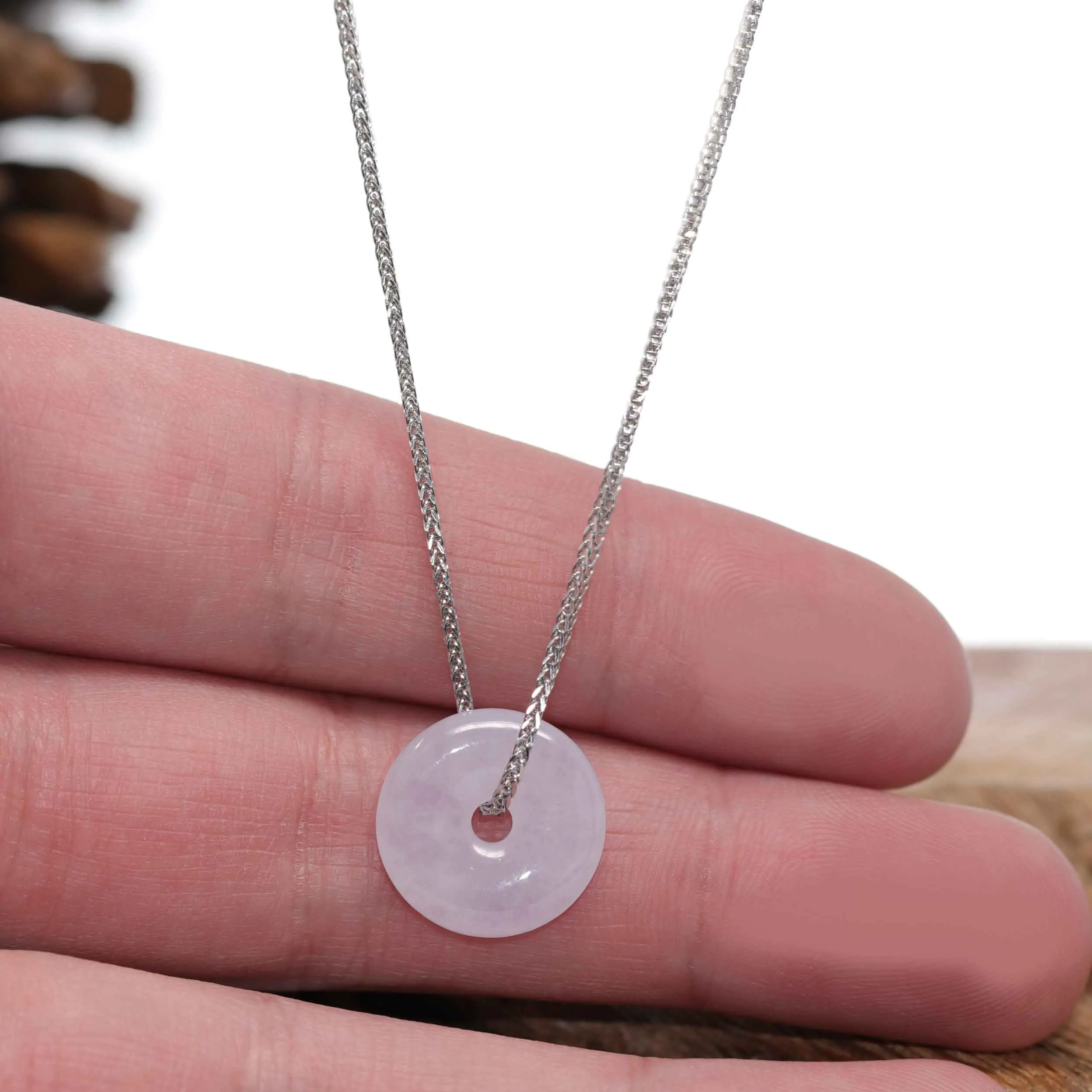 RealJade® Co. "Good Luck Button" Necklace Lavender Jadeite Jade Lucky Tong Tong Pendant Necklace (small)