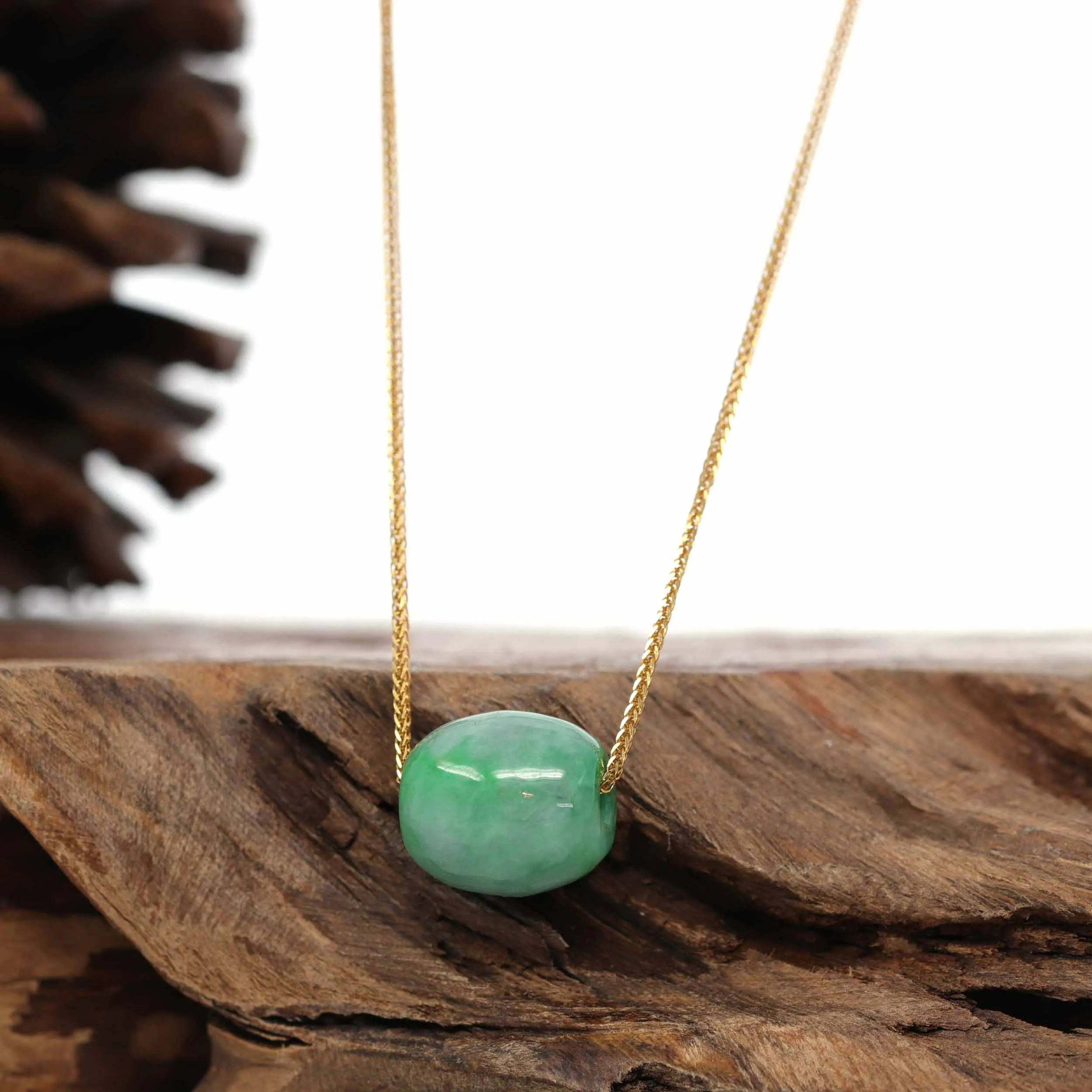 RealJade® "Good Luck Button" Necklace Rich Forest Green Jade Lucky TongTong Pendant Necklace