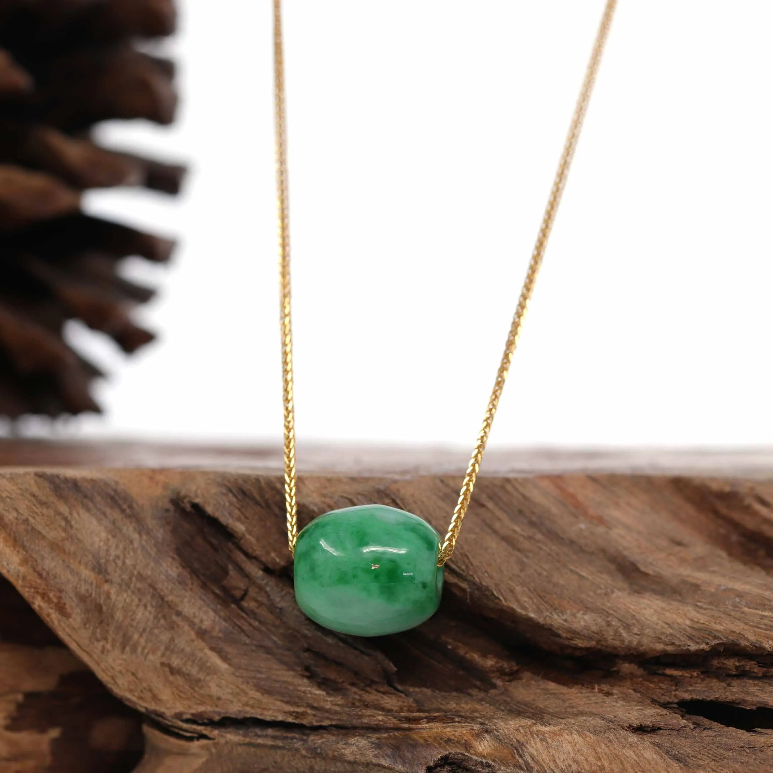 RealJade® "Good Luck Button" Necklace Rich Forest Green Jade Lucky TongTong Pendant Necklace