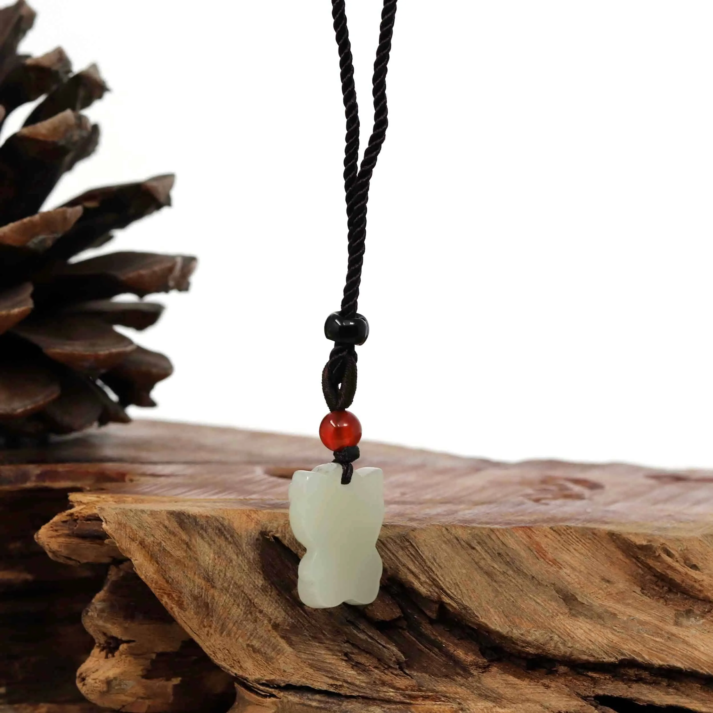 RealJade® "Lucky Kitten" White Nephrite Jade Pendant Necklace