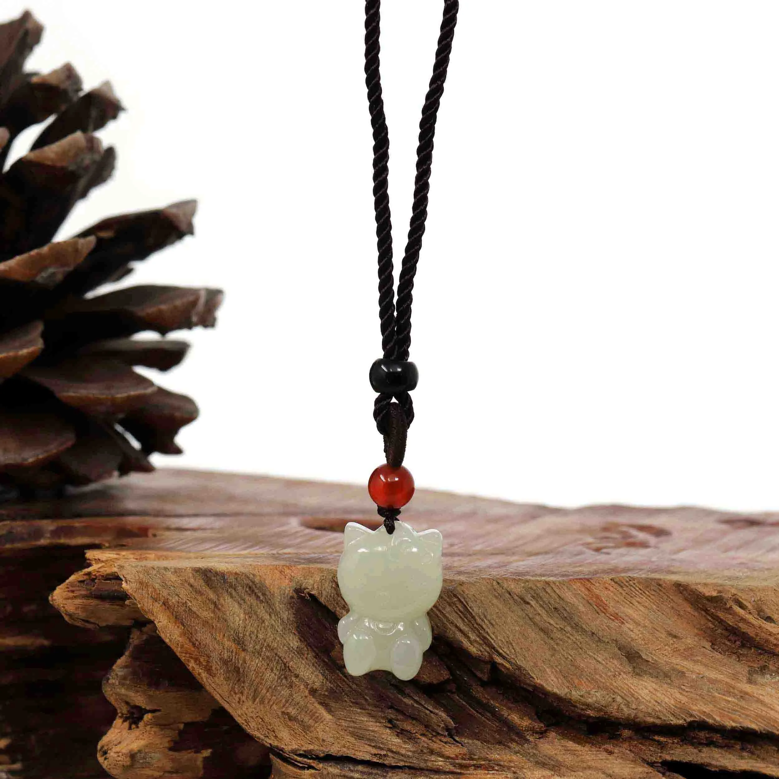 RealJade® "Lucky Kitten" White Nephrite Jade Pendant Necklace