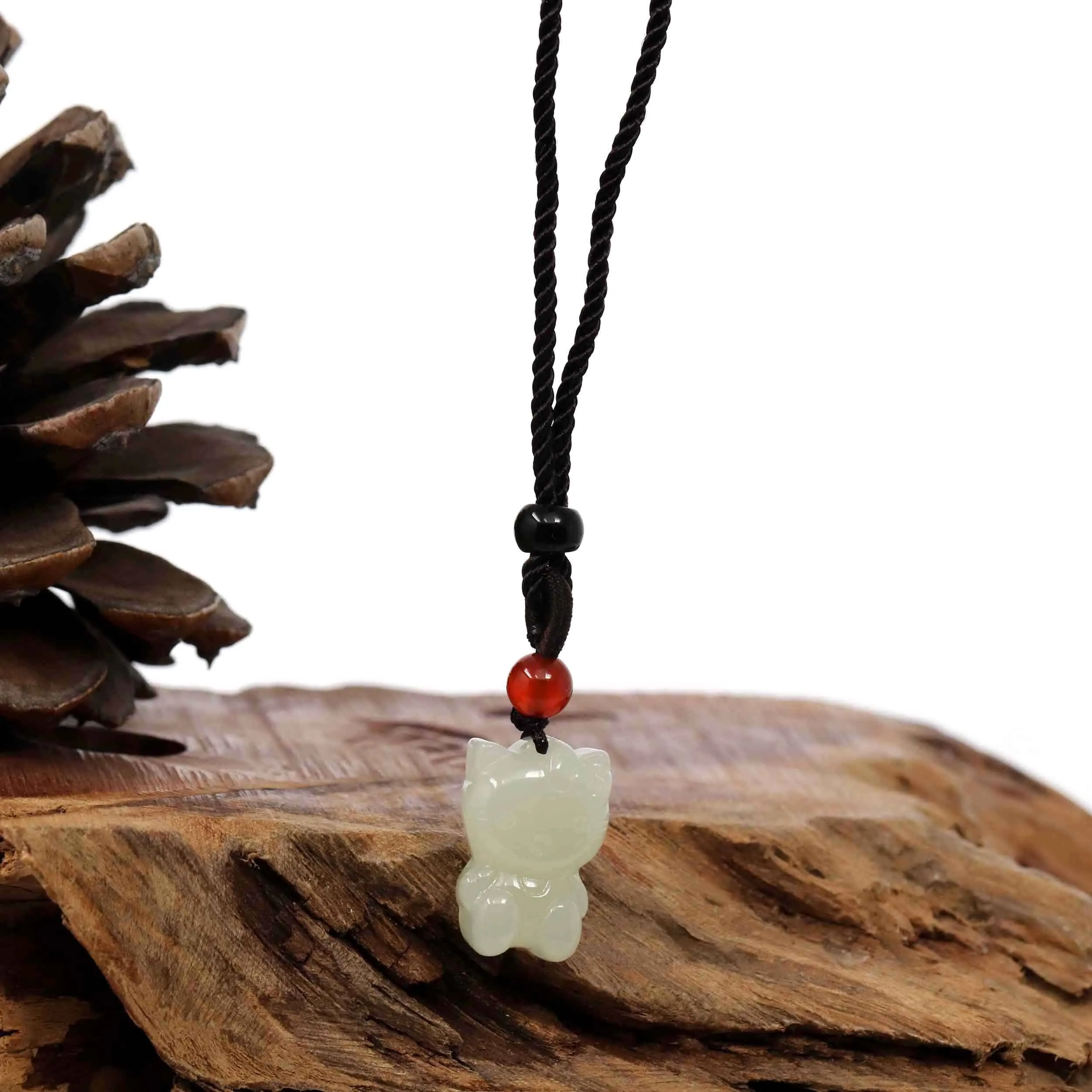 RealJade® "Lucky Kitten" White Nephrite Jade Pendant Necklace