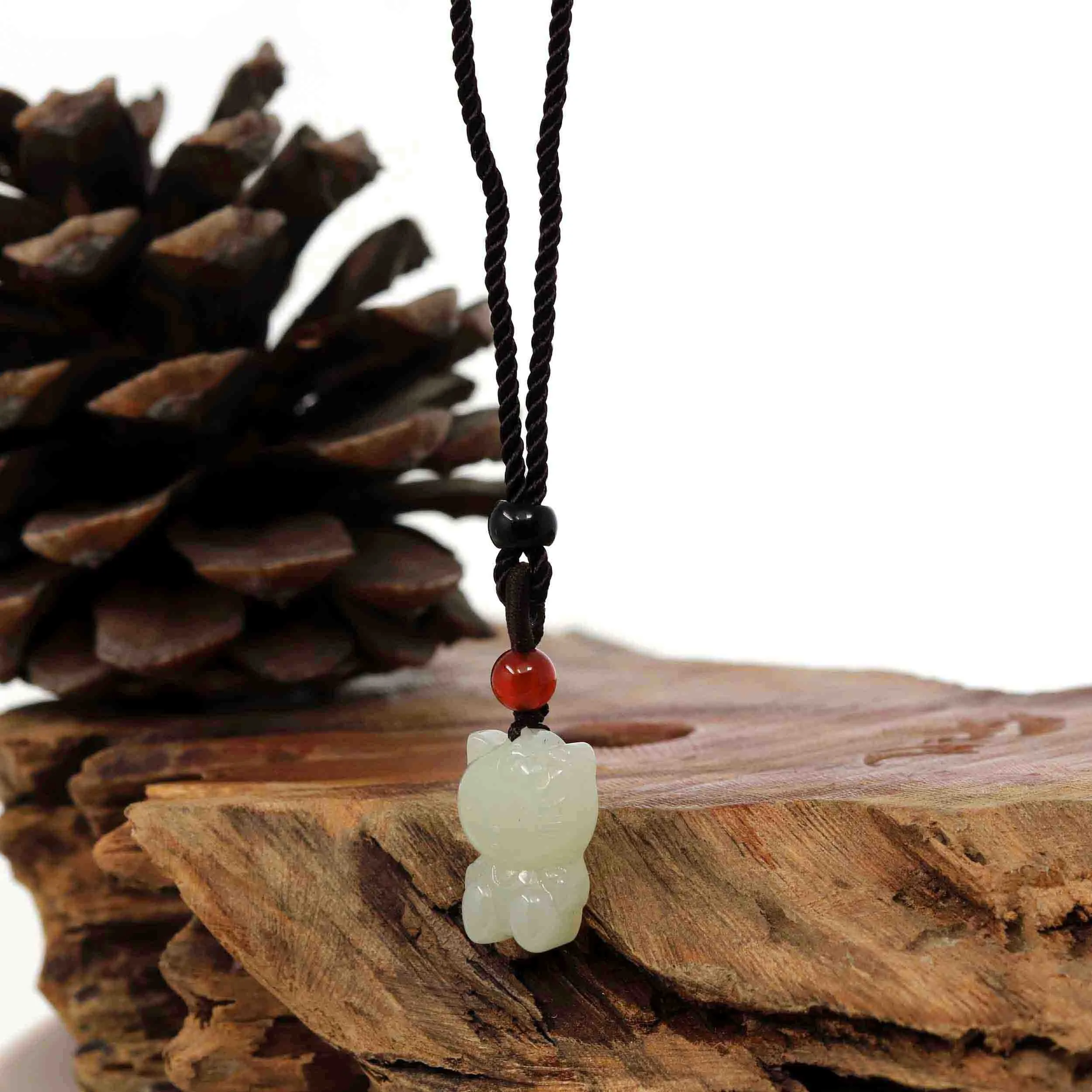 RealJade® "Lucky Kitten" White Nephrite Jade Pendant Necklace