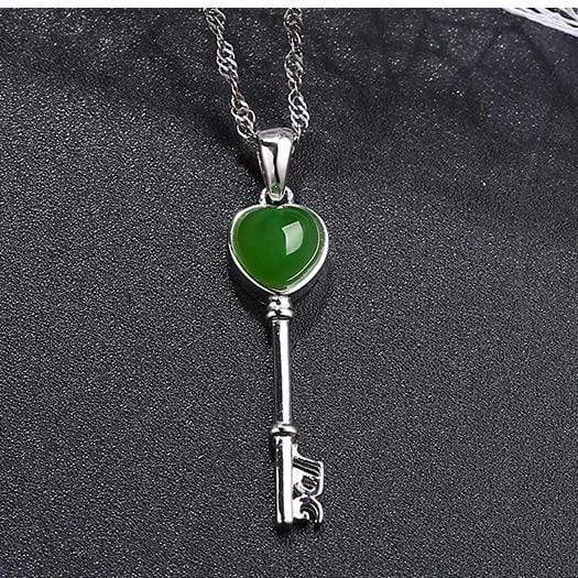 RealJade® "The Key to My Heart" Sterling Silver Genuine Nephrite Green Jade Key Pendant Necklace