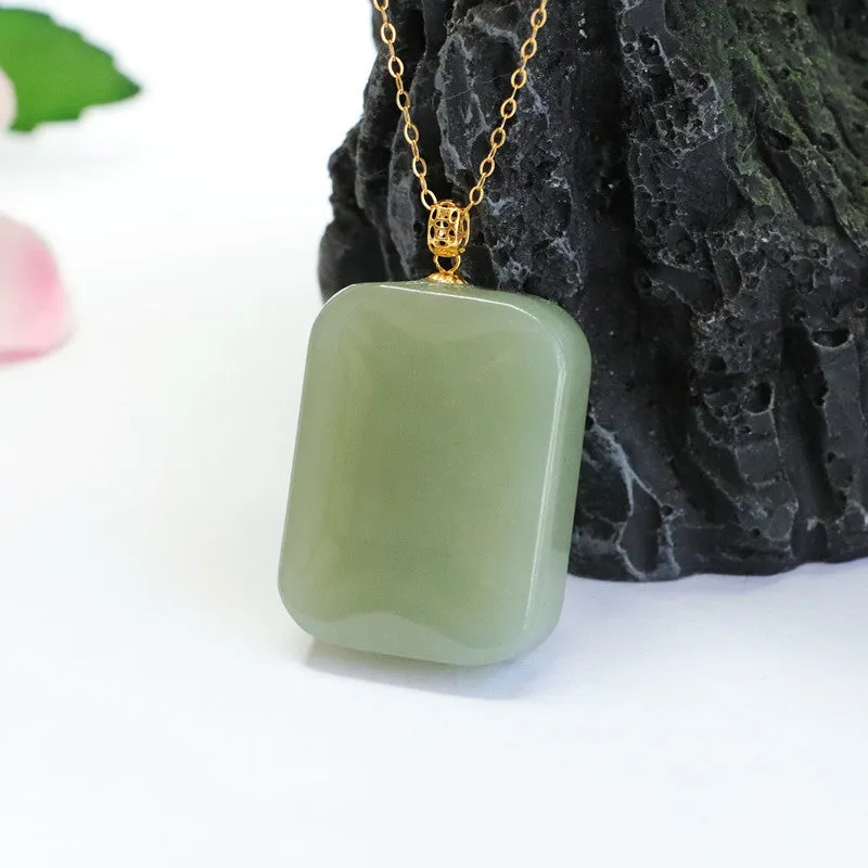 Rectangle Jade Pendant Necklace with Sterling Silver Strand