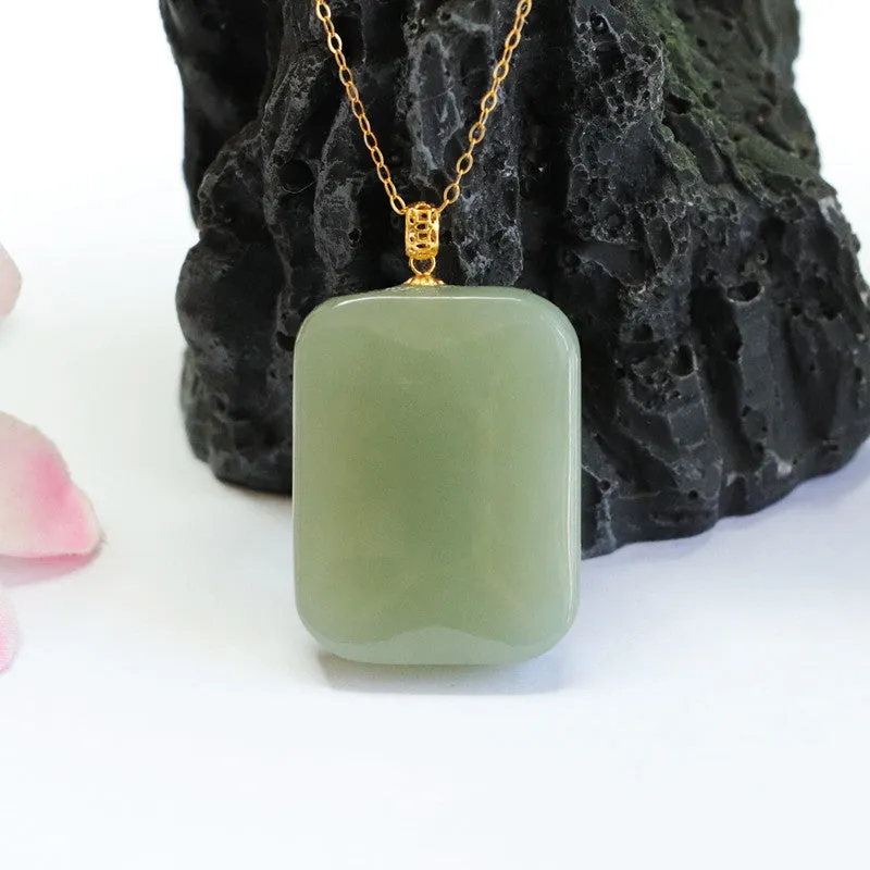 Rectangle Jade Pendant Necklace with Sterling Silver Strand