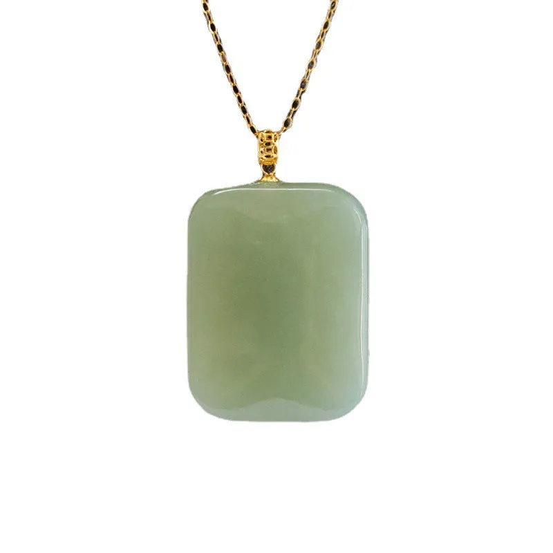 Rectangle Jade Pendant Necklace with Sterling Silver Strand