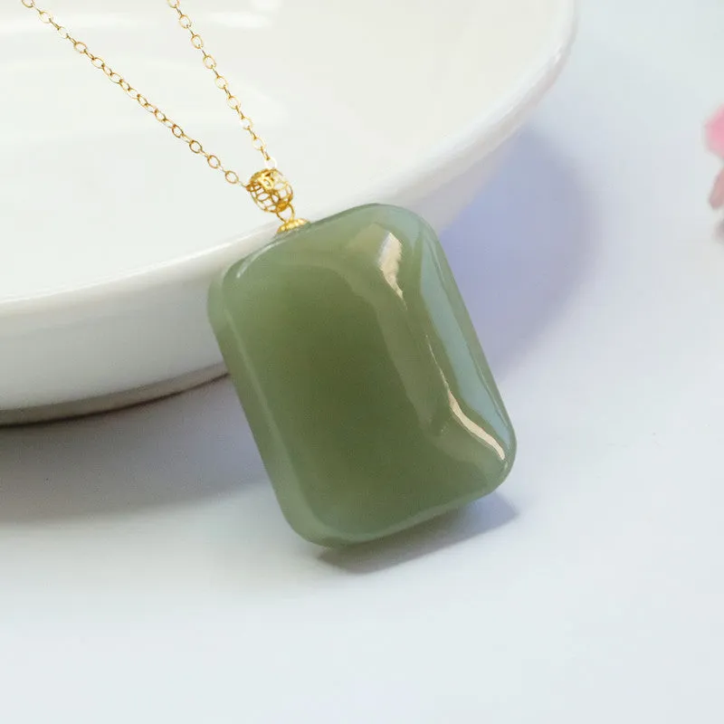 Rectangle Jade Pendant Necklace with Sterling Silver Strand