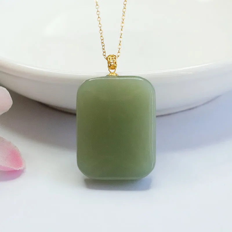 Rectangle Jade Pendant Necklace with Sterling Silver Strand