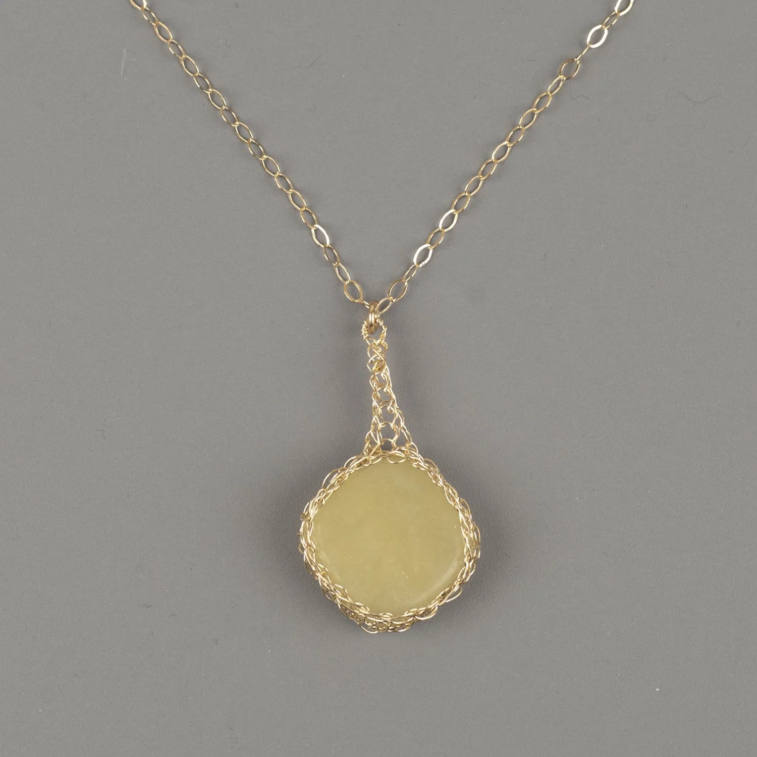 Rectangle Olive Jade Pendant necklace in gold