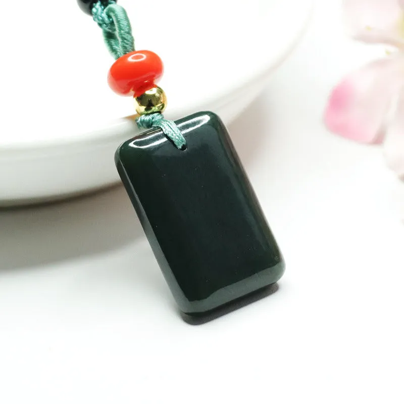 Rectangular Hetian Jade Pendant Necklace crafted by Panderful Collection