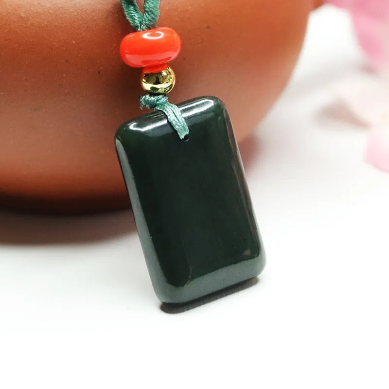 Rectangular Hetian Jade Pendant Necklace crafted by Panderful Collection