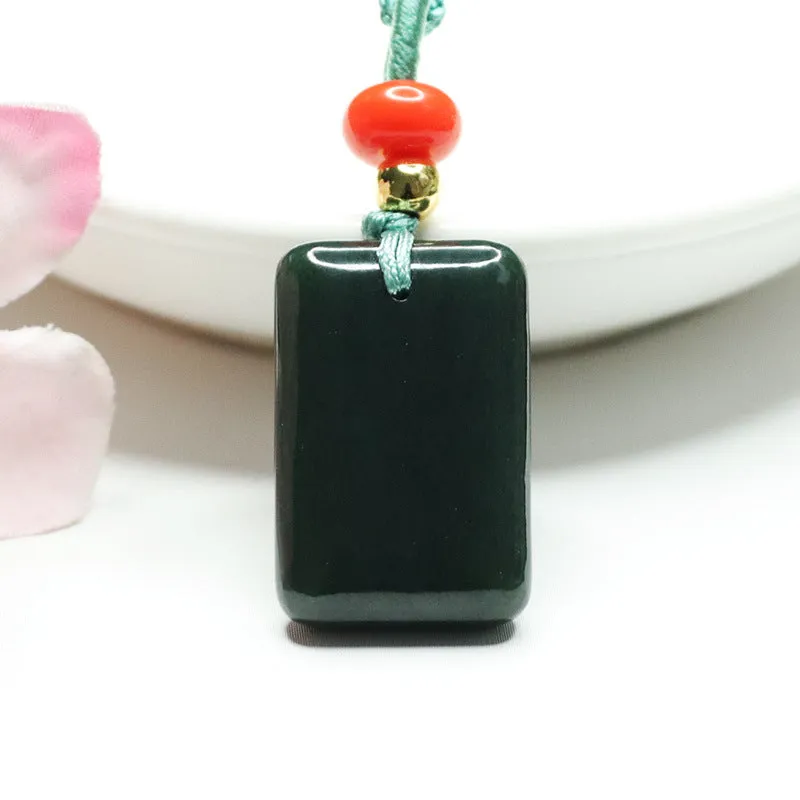 Rectangular Hetian Jade Pendant Necklace crafted by Panderful Collection