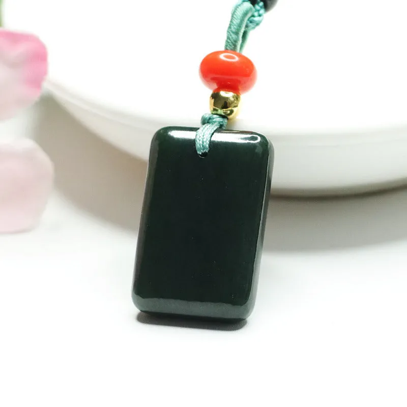 Rectangular Hetian Jade Pendant Necklace crafted by Panderful Collection