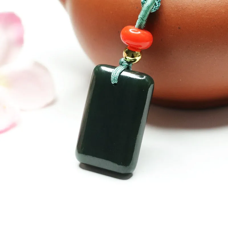 Rectangular Hetian Jade Pendant Necklace crafted by Panderful Collection