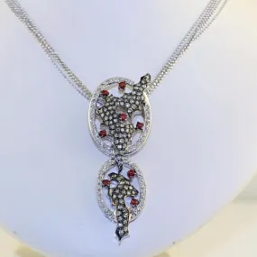 Red Sapphire White and Champagne Diamonds Pendant Necklace 18k White Gold