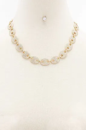 Rhinestone Chain Necklace Earring Set