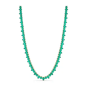 Riviera Pear and Round Brilliant Cut Emerald Gemstone Necklace | 18K Yellow Gold