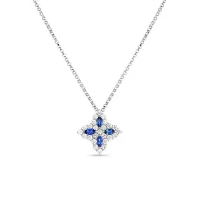 Roberto Coin Princess Flower 18K White Gold Sapphire and Diamond Necklace